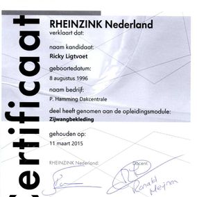 Certificaat Rheinzink